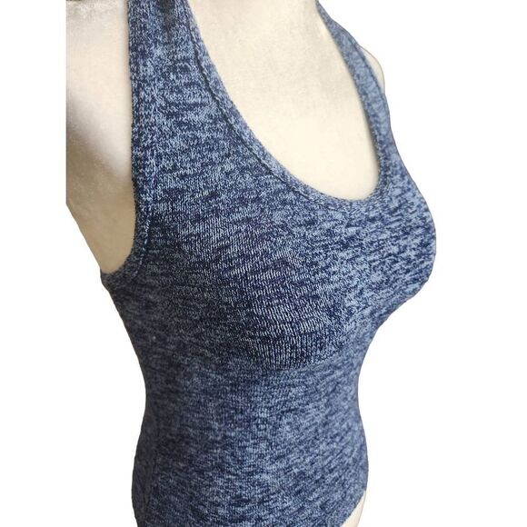 Blue Knit 90s Crop Halter Le Chateau Jr Vintage Y2K Denim Look Sexy Spring - Picture 4 of 7